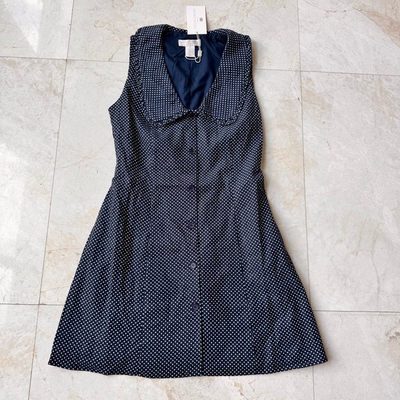 Caroline Constas Navy Polka Dot Linen Blend Dress size 4 - Picture 3 of 11